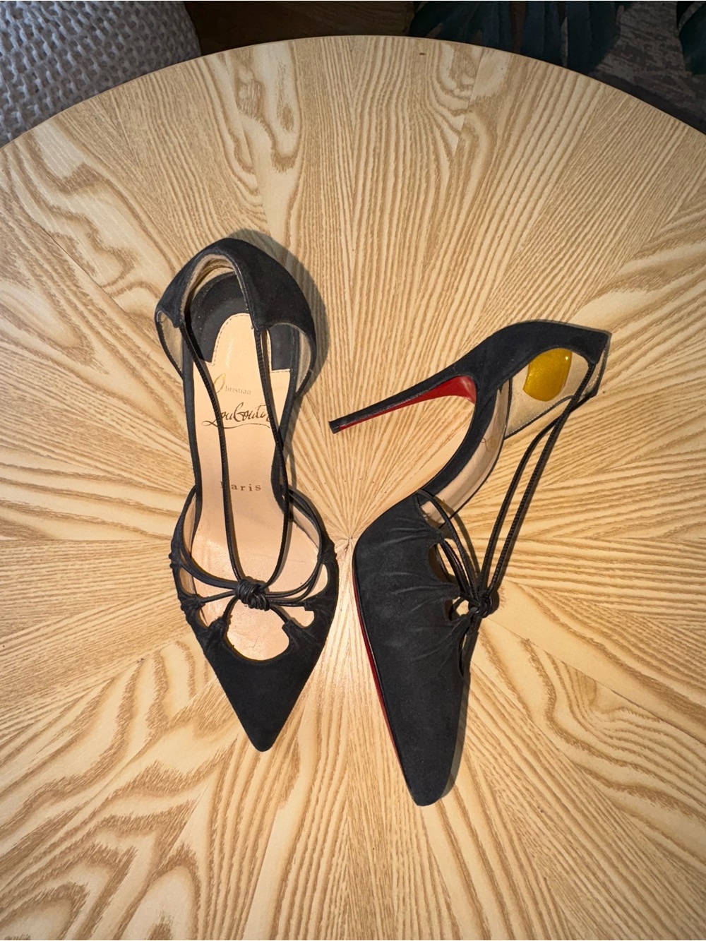 Christian Louboutin Black Suede Pointed Toe Knot Tie Pumps with Red Sole